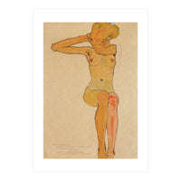 Seated female nude with raised right arm,1910 Gouache,. (Print Only)