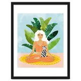 Meditation With Thy Cat Poster | Blonde Woman of Color | Tropical Banana Leaves Quirky Pet Workou thumbnail