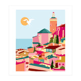 Crimson Rouge, Colorful Architecture Buildings, Greece Cityscape Skyline, Seagull Travel Summer Eclectic Bohemian Pop Of Color Positivity (Print Only) thumbnail