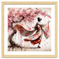 Geisha Under Cherry Blossoms In Motion