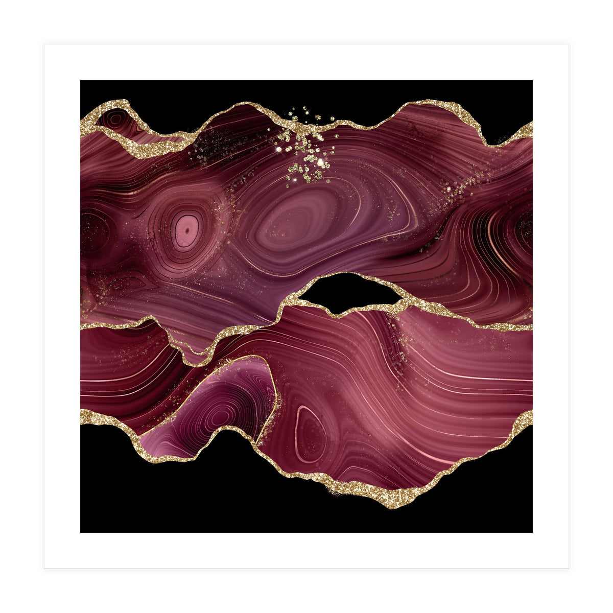 Burgundy & Gold Glitter Agate Texture 03  (Print Only)