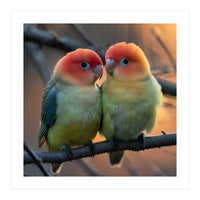 Two Lovebirds Perched On A Branch At Sunset (Print Only)