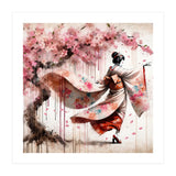 Geisha Under Cherry Blossoms In Motion (Print Only) thumbnail