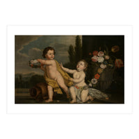 German Master (18th Century) – Two Putti with Garlands of Flowers (Print Only)