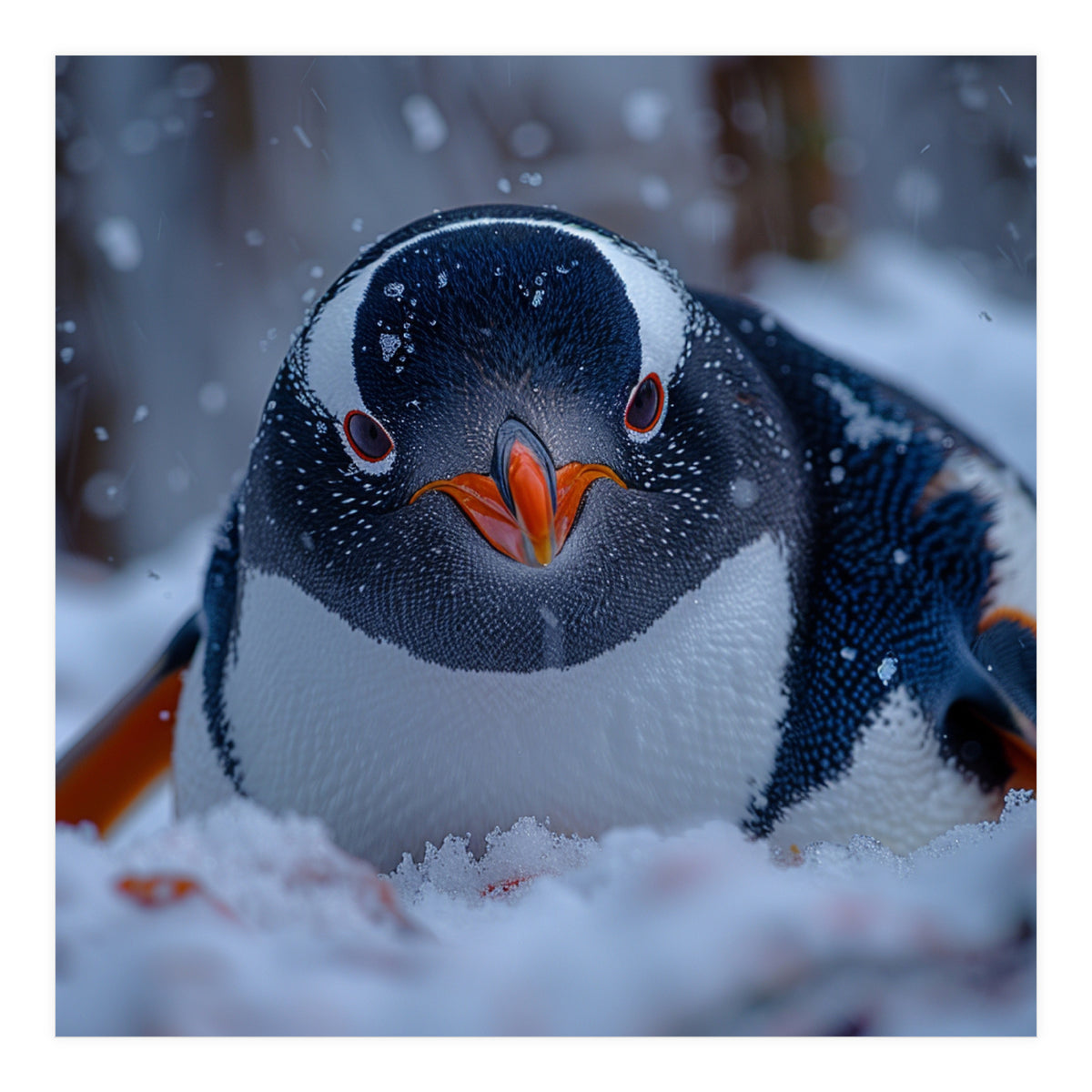 Close Up Gentoo Penguin In Snowy Landscape (Print Only)