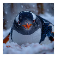 Close Up Gentoo Penguin In Snowy Landscape (Print Only)