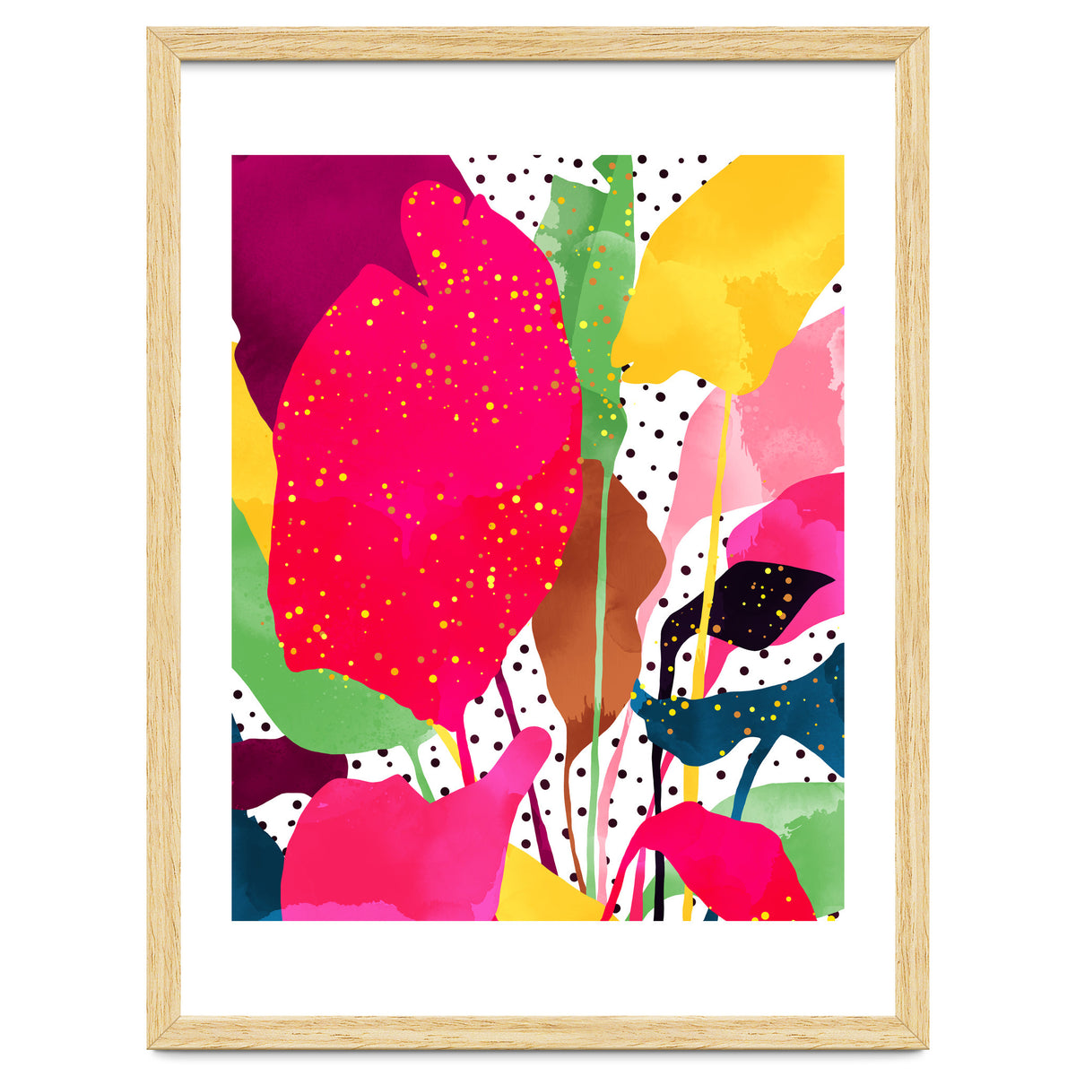 Modern Botanical, Nature Plants Tropical Jungle Garden, Eclectic Pop Of Color Glitter Gold Bohemian Graphic