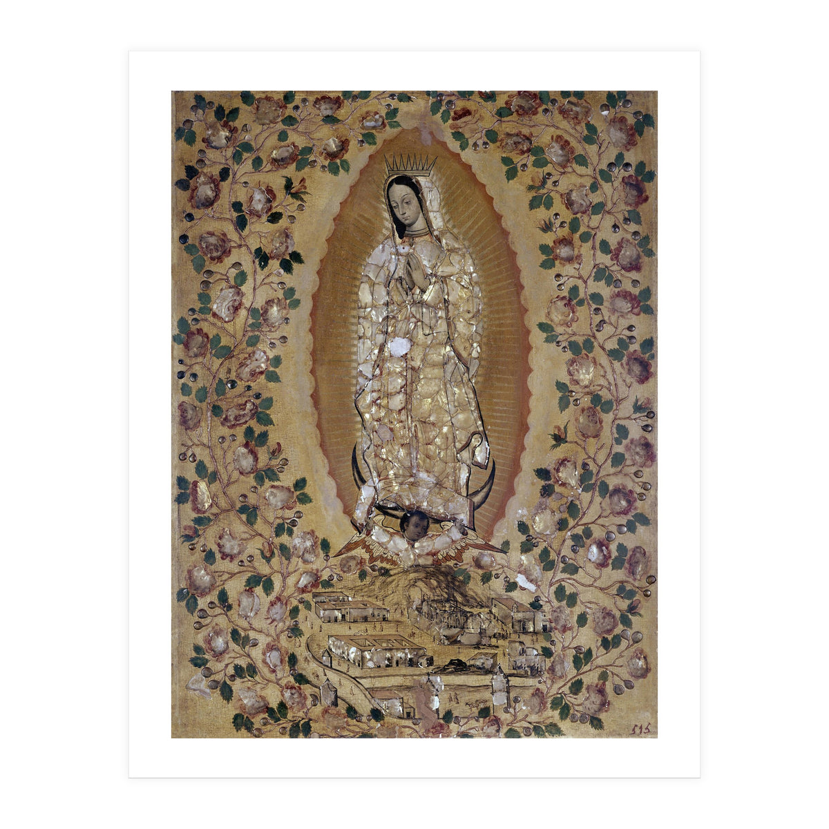 VIRGIN DE GUADALUPE - 1697 - ENCONCHADO PAINTING. JUAN y MIGUEL GONZALEZ PINTORES siglo XVII. (Print Only)