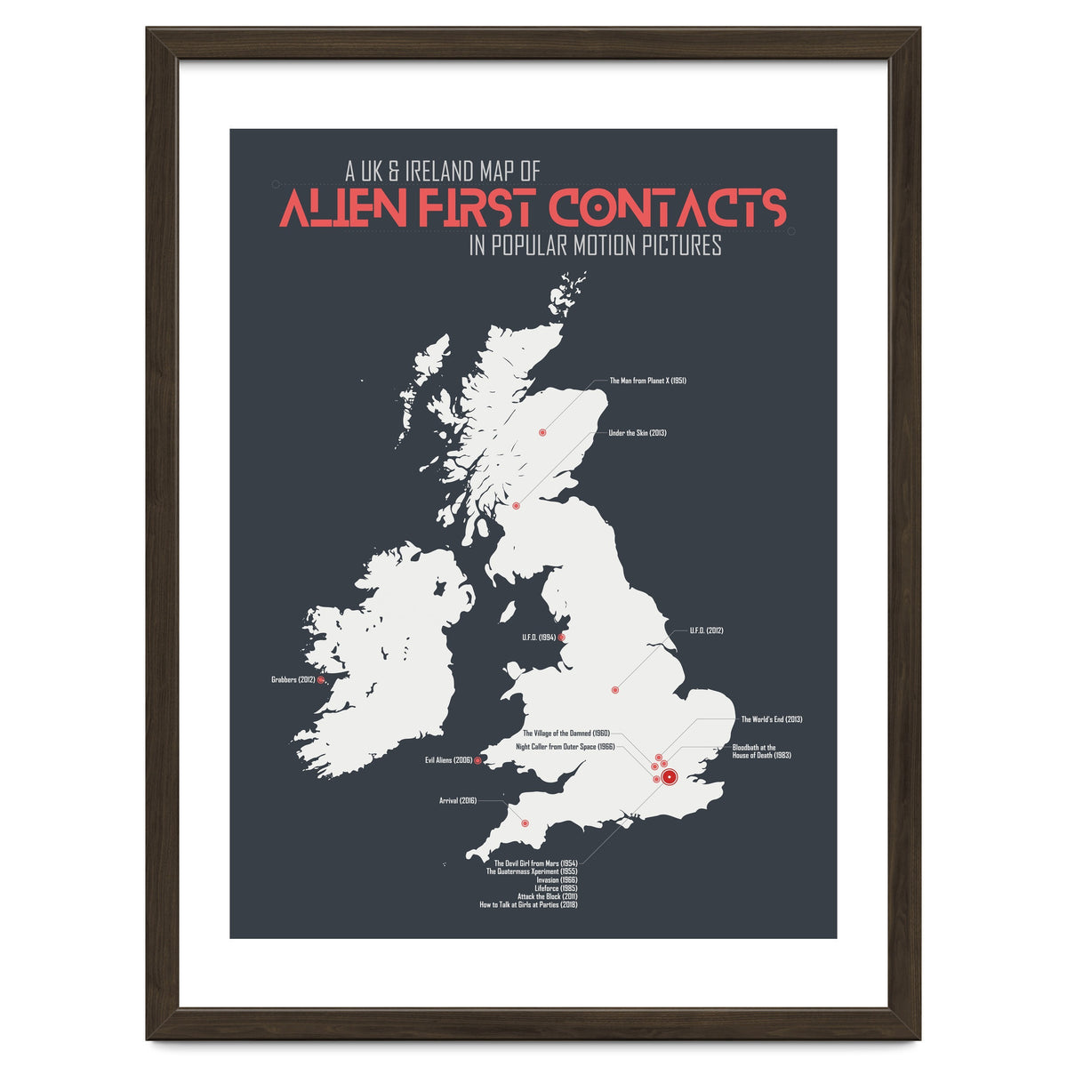UK & Ireland Map of Alien First Contacts in Movies