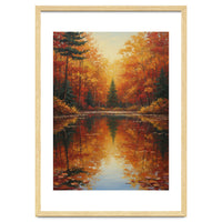 Golden Autumn Reflection: Impasto Forest Landscape