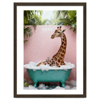 Giraffe in Bathtub, Whimsical Bathroom Art
