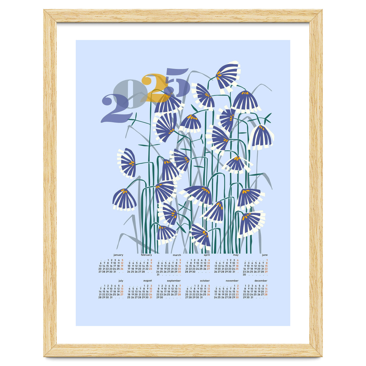 calendar 2025 pastel light blue