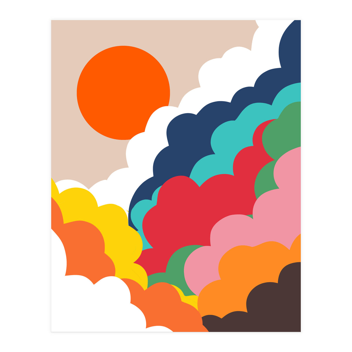 Head In The Clouds, Positivity Nature Sunrise Sunset, Sky Bohemian Comic Retro Eclectic Illustration (Print Only)