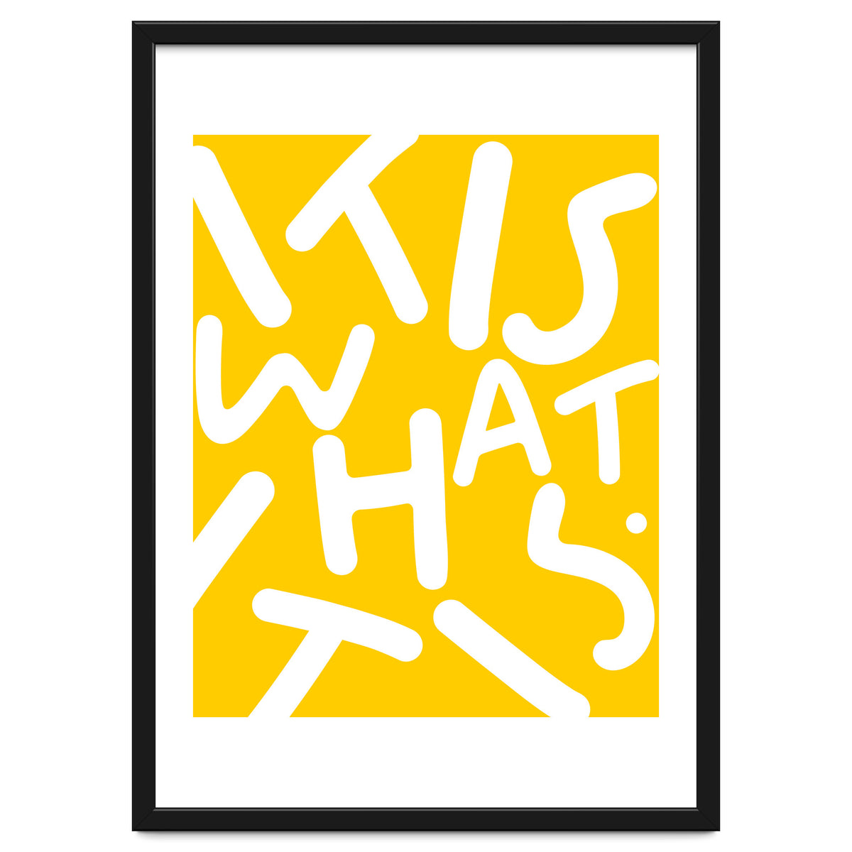 It Is What It Is. Typography Funky Quote Saying Words, Minimal Positivity Bright Yellow, Fun Quirky Eclectic Bohemian Contemporary Modern