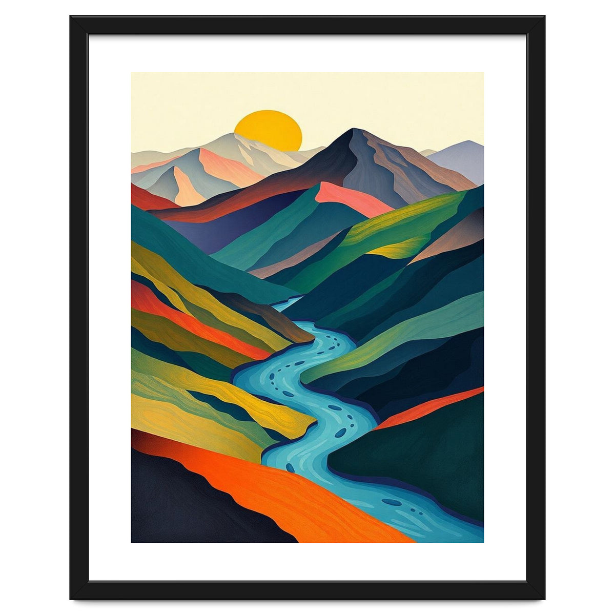 Minimalist Mountain River Landscape