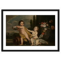 German Master (18th Century) – Two Putti with Garlands of Flowers