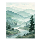 Serene Misty Mountain Valley Watercolor Painting (Print Only) thumbnail