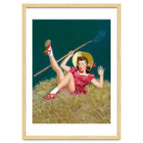 Pinup Sexy Girl Posing On A Hay With A Pitchfork thumbnail
