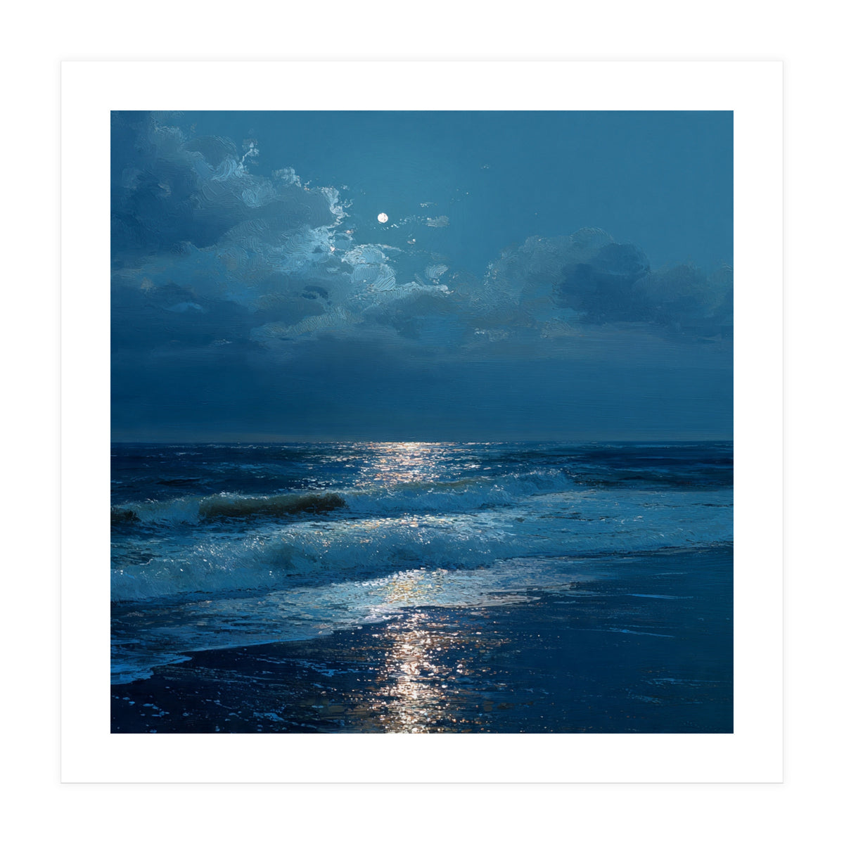Moonlit Shoreline with Crashing Surf (Print Only)