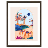The Arabian Desert, Nature Landscape Travel Illustration, Camels Eclectic Sand Dunes Dubai Palm, Sahara Middle East Hot Summer Animals Bohemian thumbnail