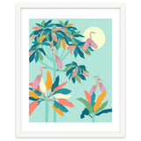 Drawn To The Moon, Stork Heron Flamingo Birds, Tropical Pastel Wildlife Forest Nature, Animals Jungle Bohemian Eclectic Fly thumbnail