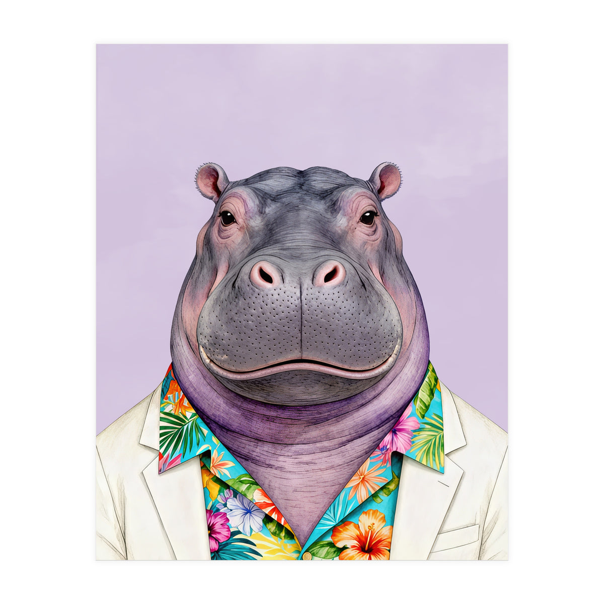 Hippopotamus in Gangster Havana Shirt (Print Only)