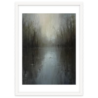 Ethereal Rainy Lake Forest Oil Painting