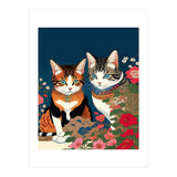 The Perfect Companion, Cute Cats Japanese Pets, Whimsical Animals Cat Vintage Love Friends Together (Print Only) thumbnail