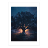 Ancient Mystical Oak Silhouette at Twilight with Ethereal Wisps (Print Only) thumbnail