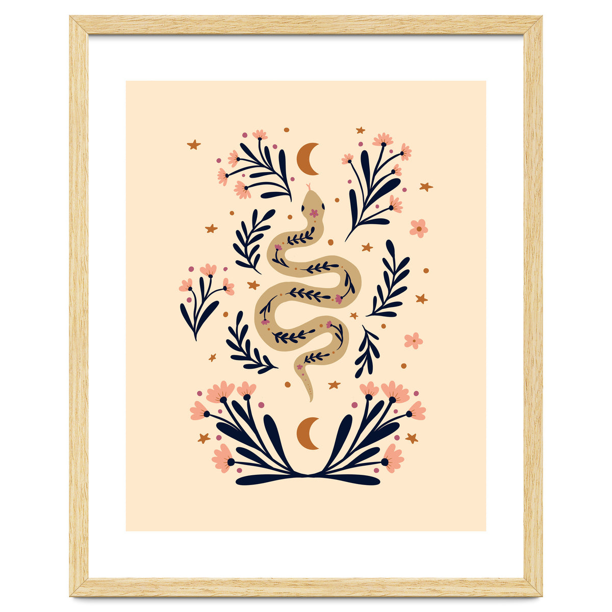 Snake And Flowers Beige And Indigo