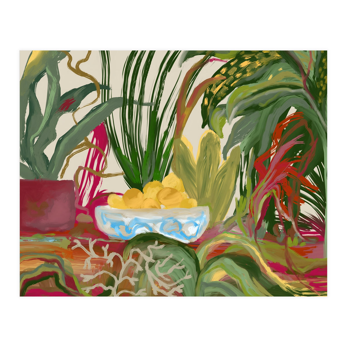 Tropical Table of Lemons still life expressionism oil (Print Only)