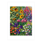Vibrant Summer Sunflower and Iris Meadow Oil Painting (Print Only) thumbnail