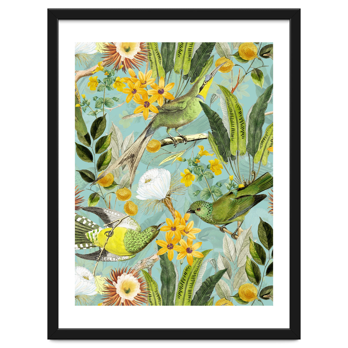 Exotic Birds in Flower Jungle