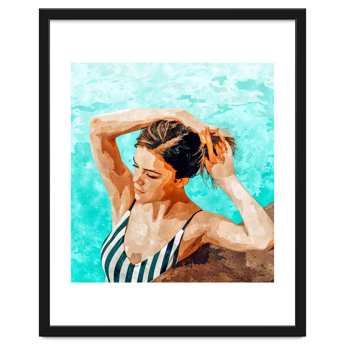 Simulacrum | Modern Bohemian Woman Swim | Summer Swimming Pool Fashion Watercolor Painting
