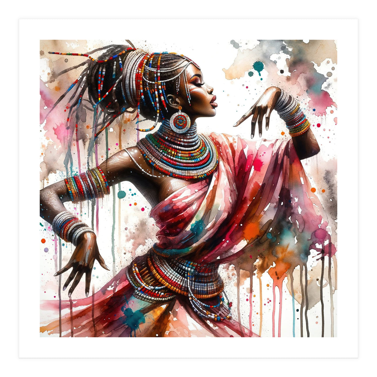 Watercolor African Dancer #1 (Print Only)