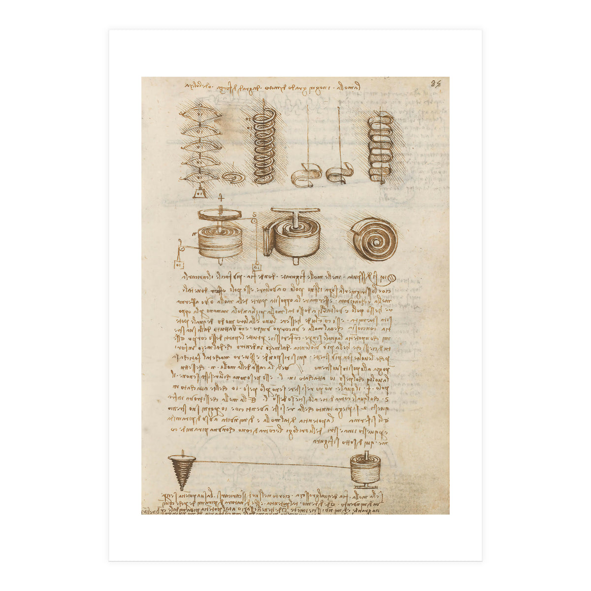 Folio f 85r. Codex Madrid I (Ms. 8937) "Treaty of statics and mechanics", 192 folios with 384 pag... (Print Only)