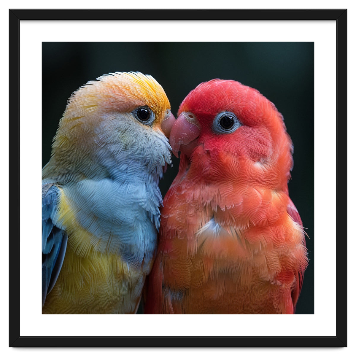 Two Lovebirds Nuzzling Close Up Portrait