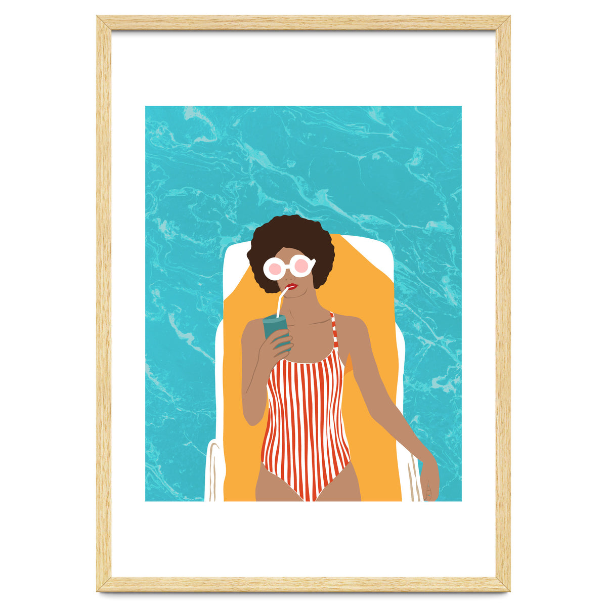 Chilling In The Moment, Eclectic Bohemian Black Woman Of Color, Swimming Pool Afro Fashion Vacation Enjoy Summer