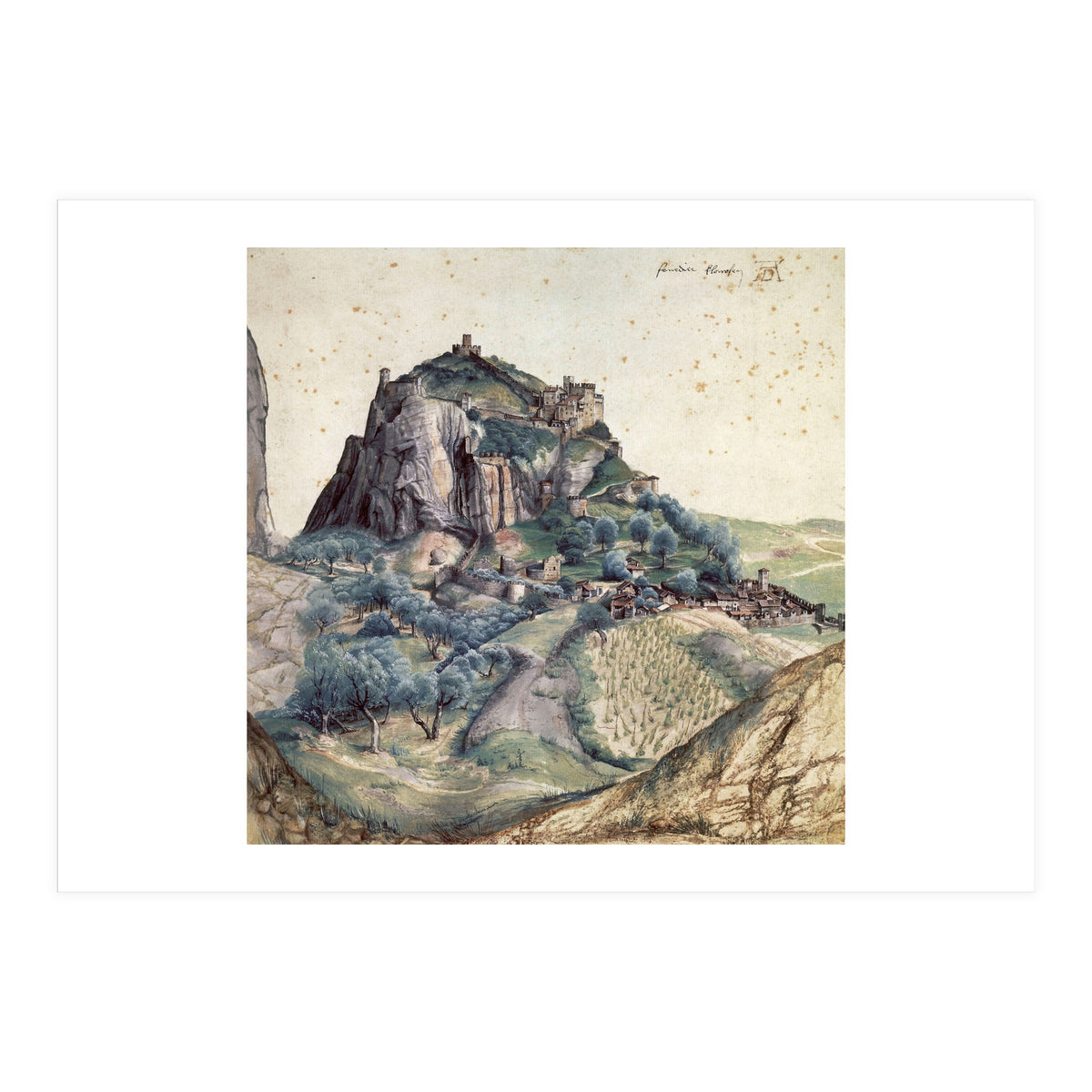 'Castle and Town of Arco', 1495, Watercolour on paper, 22,3 x 22,3 cm. (Print Only)