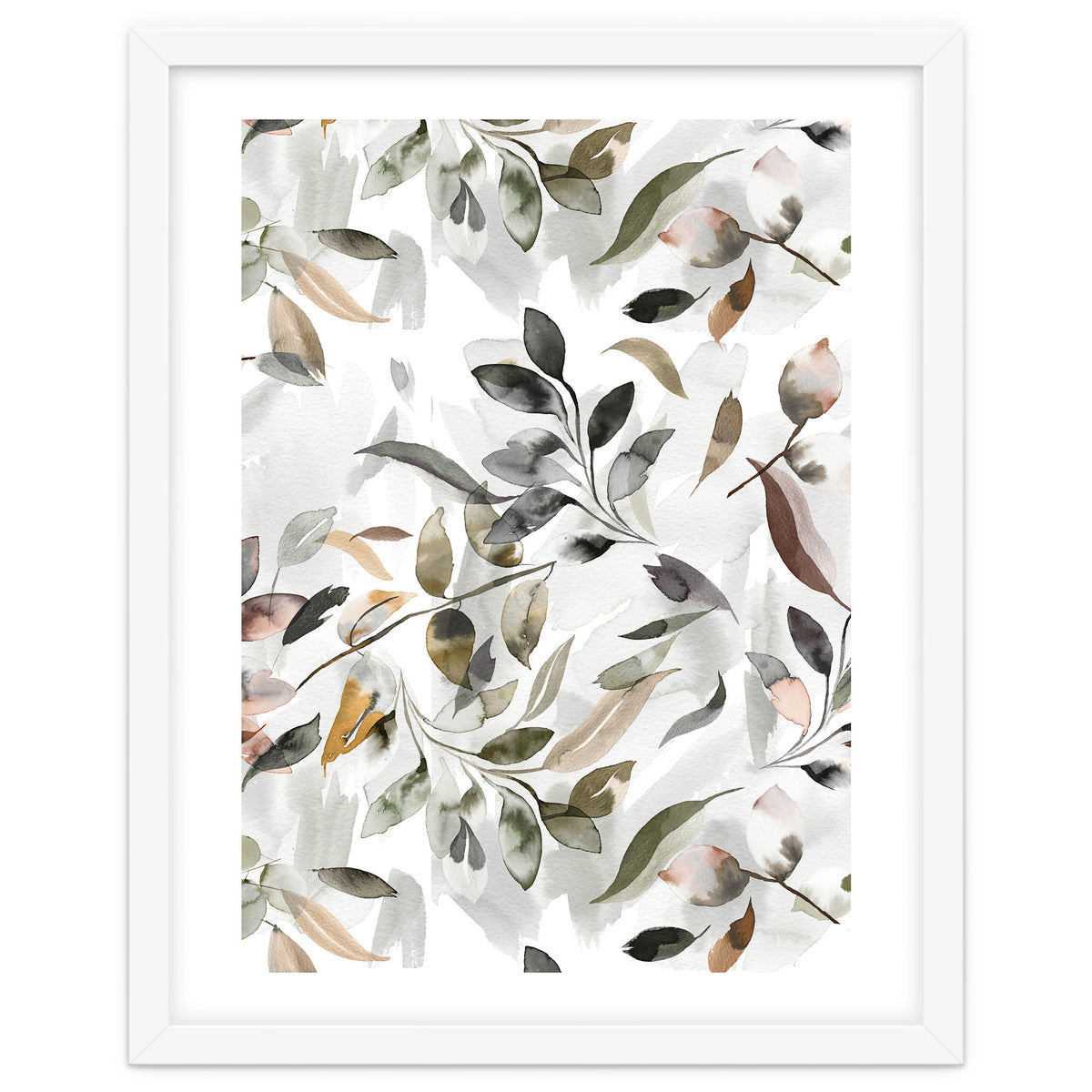 Watercolor Leaves Neutral Gray