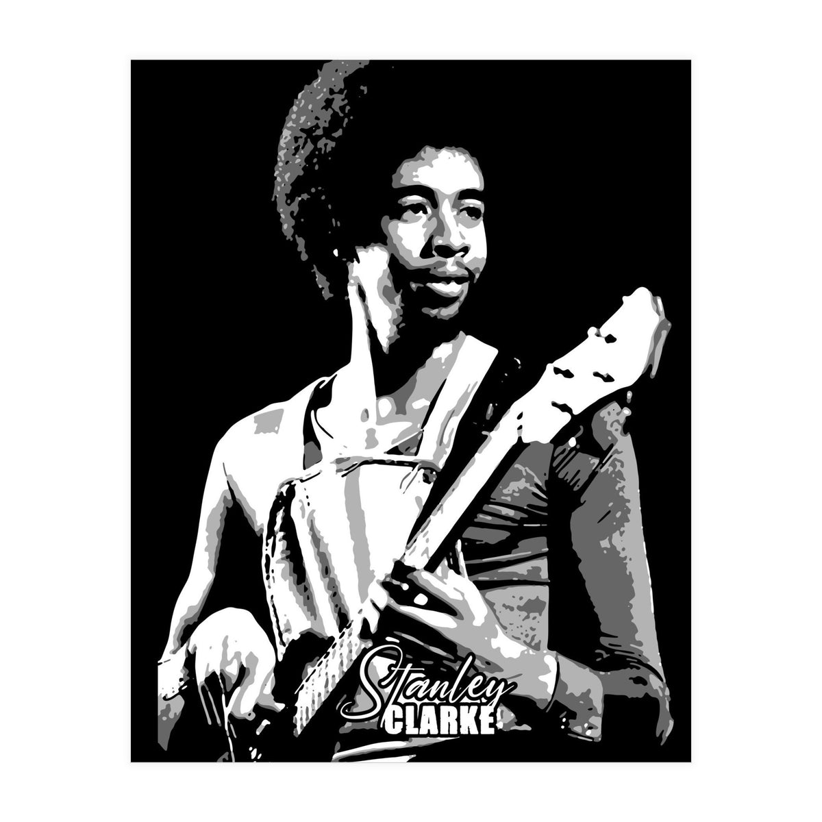 Stanley Clarke American Bassist in Grayscale (Print Only)