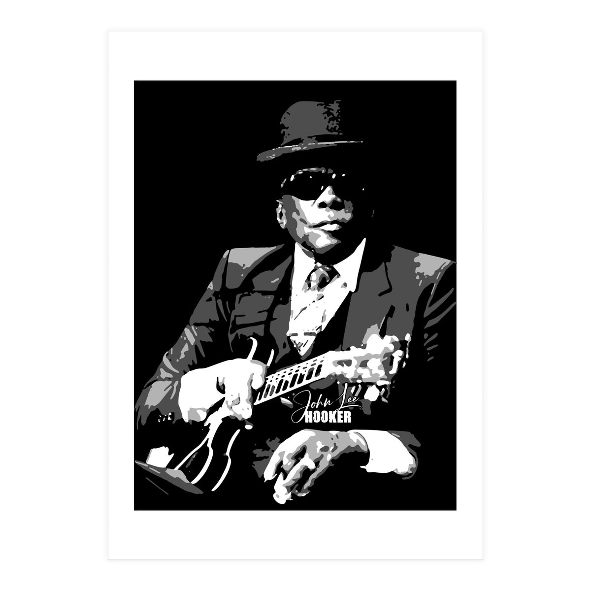 John Lee Hooker American Blues Guitarist in Grayscale (Print Only)