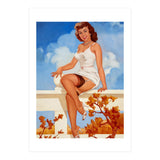 Beautiful Pinup Girl Posing On A Fence (Print Only) thumbnail