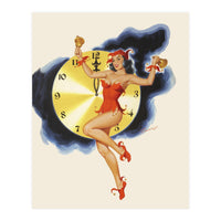 Pinup Girl Celebrating New Year (Print Only)