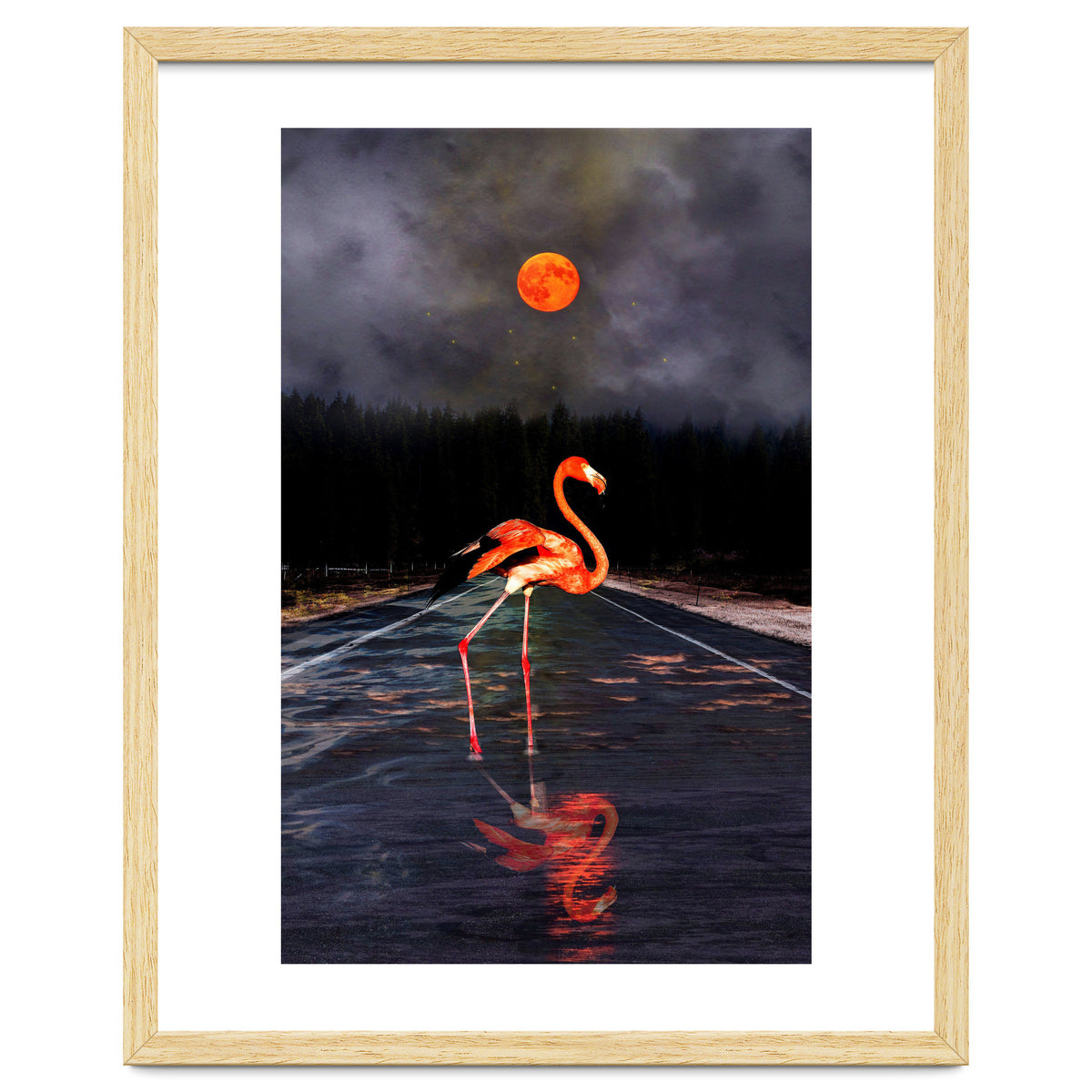 Flamingo and Red Moon
