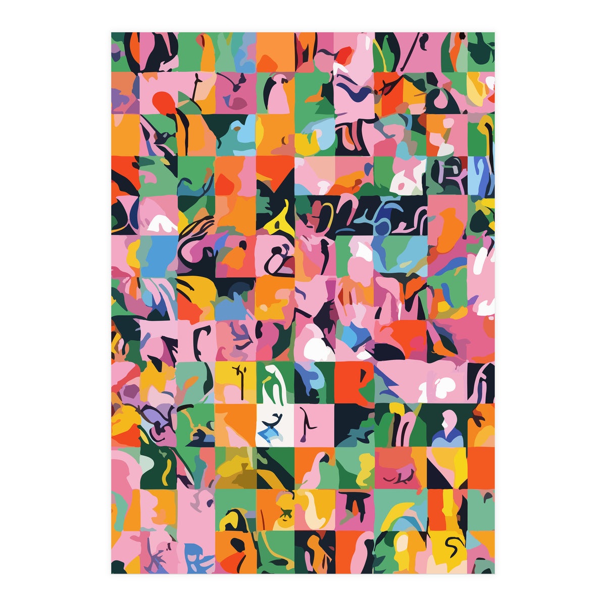 Life On A Checkboard, Abstract Maximalism Eclectic Painting, Bohemian Pop Of Color Illustration (Print Only)