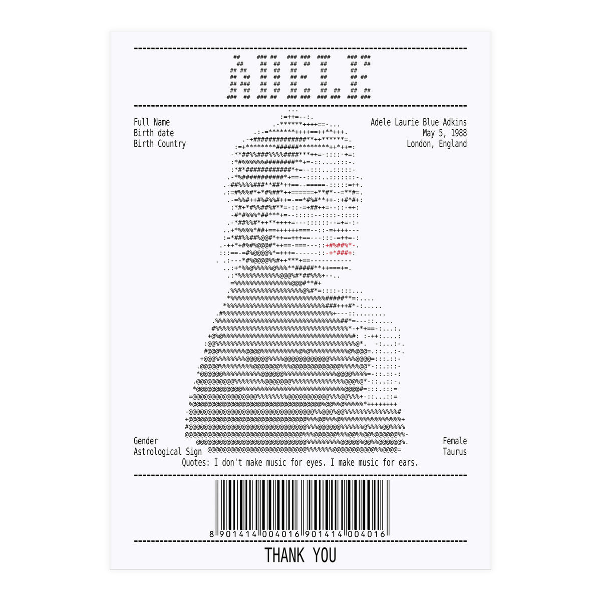 Receipt Art Adele (Print Only)