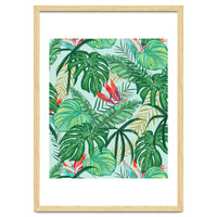 The Tropics | Jungle Botanical Bird of Paradise Illustration | Forest Palm Monstera Banana Leaves