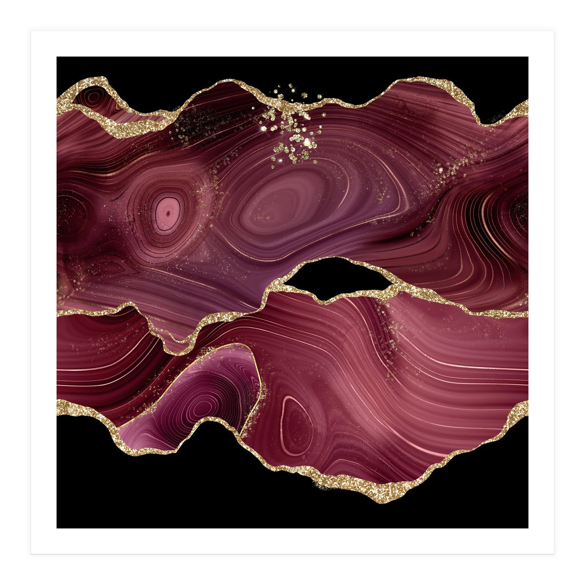 Burgundy & Gold Glitter Agate Texture 03  (Print Only)
