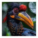 Close Up Of Helmeted Hornbill Bird In Rain (Print Only) thumbnail